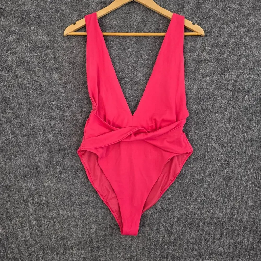 Agua Bendita Swimsuit Large Luau Ellis One Piece Pink Twist Front Beach Pool